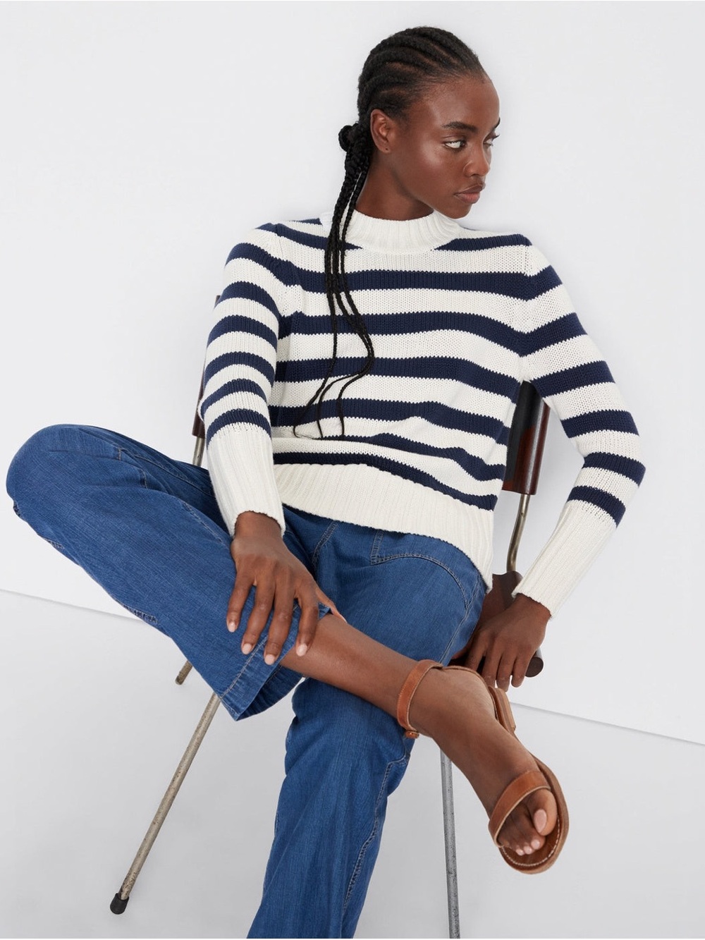 KULE Sweater Women’s Large The Tatum in Cream Navy Stripe 100% Cotton